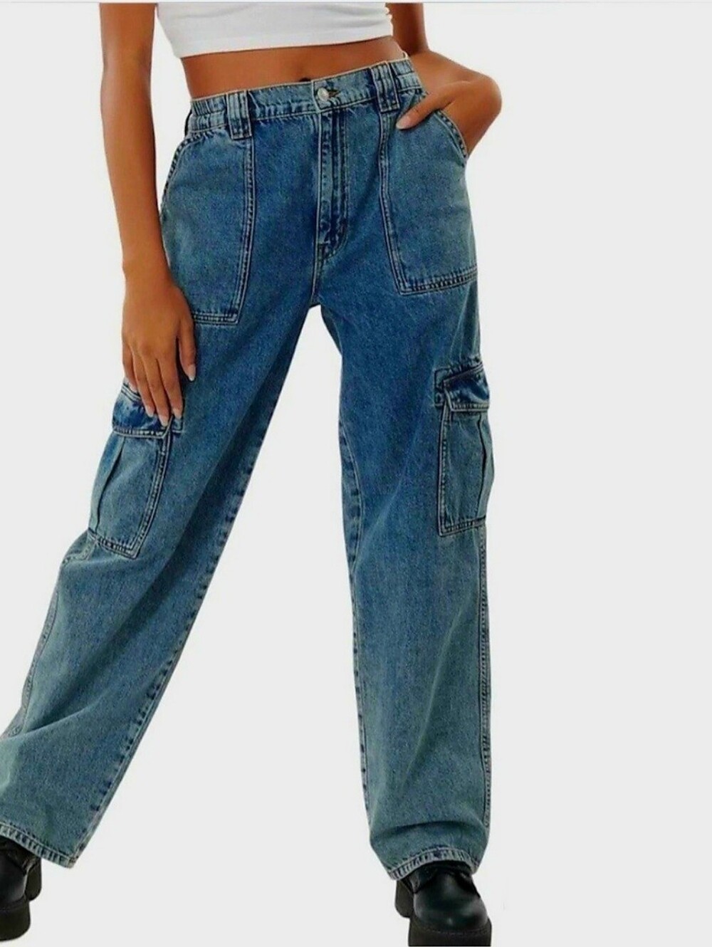 Garage High-Rise Wide Leg Cargo Jeans - Blue Size 27/5